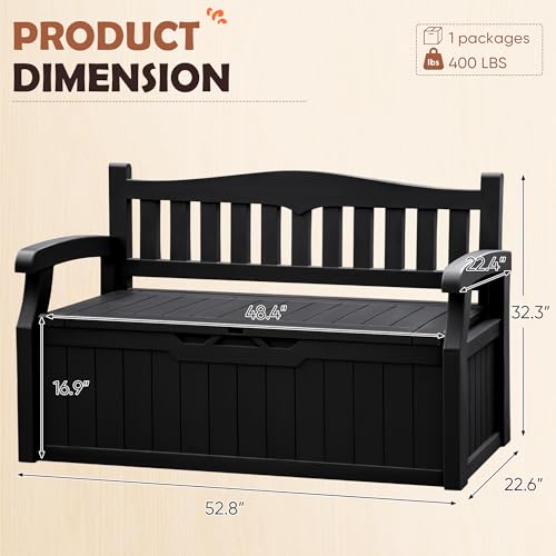 JUMMICO 80 Gallon Resin Outdoor Storage Bench, Large Deck Box with Armrest, Lockable & Waterproof for Garden, Home, Patio, Pools (Black)