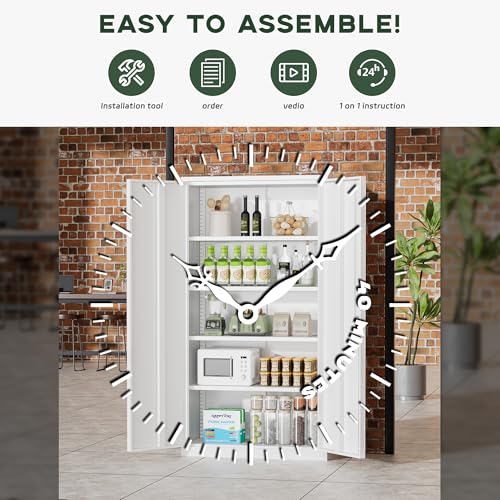 Greenvelly Metal Storage Cabinet, 72" Black Locking Metal Garage Storage Cabinet with Doors and 4 Adjustable Shelves