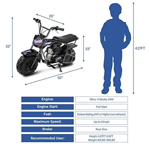 Oryxearth Mini Dirt Bike for Kids, 105CC 4-Stroke Kid Gas Powered Off-Road Pocket Pit Trail Motorcycle W/EPA Approved