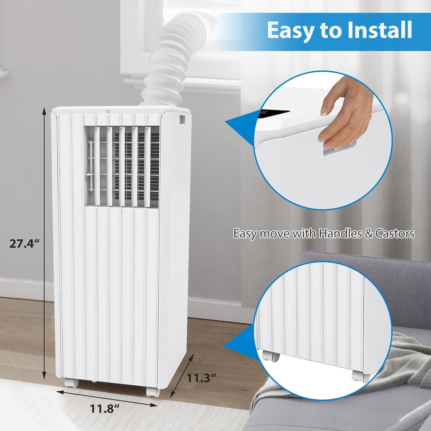 8,000BTU Portable Air Conditioners, 3-IN-1 Air Conditioner Floor Room AC Unit with Cool, Dehumidifier, Fan Mode