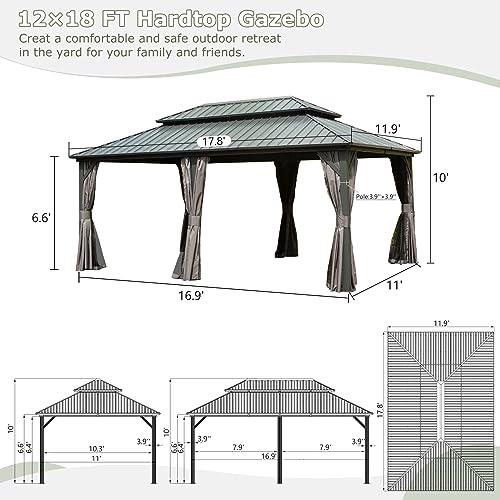 Domi 10' x 10' Hardtop Gazebo Outdoor Metal Gazebo with Galvanized Steel Double Roof Canopy, Curtains and Netting for Patio, Backyard, Deck