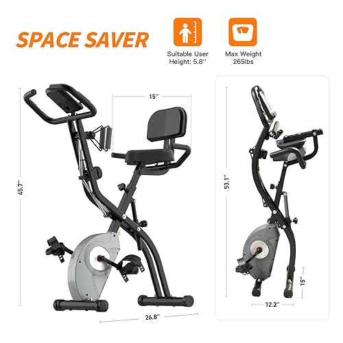 ATIVAFIT Exercise Bike Foldable Fitness Indoor Cycling Bike Magnetic 3 in 1 Upright Recumbent Exercise Bike with Resistance Bands for Home Workout
