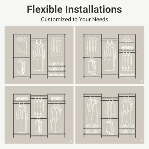 VIPEK V5 Portable Closet Wardrobe Heavy Duty Clothes Rack, Freestanding Clothing Rack with 4 Hang Rods & 8 Shelves, Adjustable Closet Racks