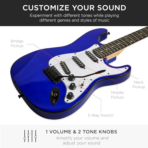 Best Choice Products 39in Full Size Beginner Electric Guitar Starter Kit w/Case, Strap, 10W Amp, Strings, Pick, Tremolo Bar - Sunburst
