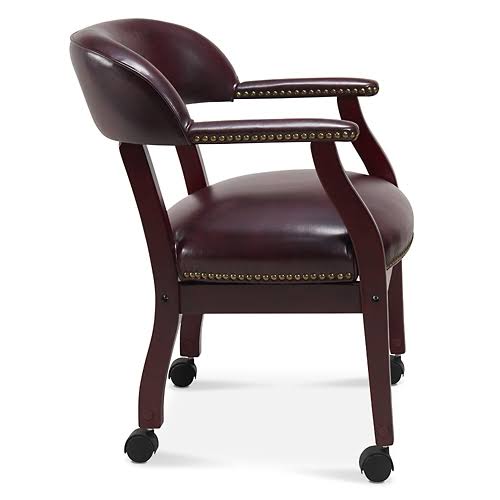 NBF McKinley Leather Captain's Chair with Casters Burgundy Leather/Mahogany Wood Finish Signature Series (60032-00S)