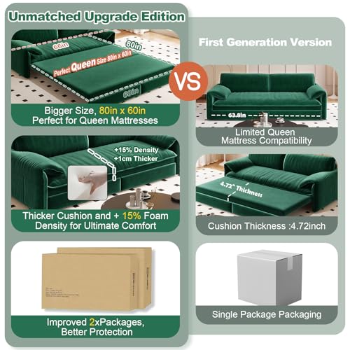 70.1" Futon Sofa Bed Queen Size, Pull Out Bed, 3-in-1 Convertible Sleeper Sofa with 2 Soft Pillows, Modern Velvet Futon Couch for Living Room