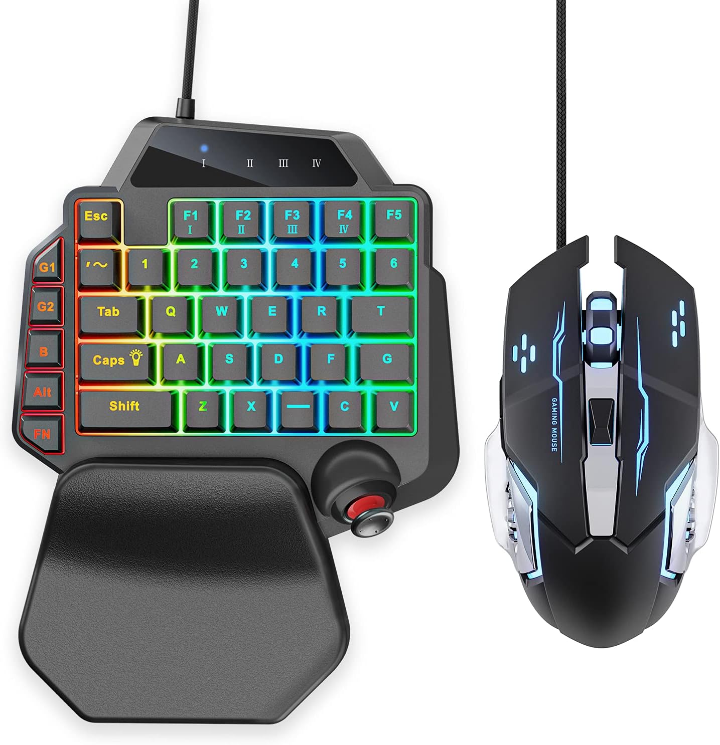 IFYOO K96 USB Wired Gaming 36 Keys One-Handed Keyboard and Mouse Combo Set for PC Games (Windows 10/8/7/XP, Linux), with RGB Backlit