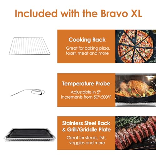 Nuwave Bravo Air Fryer Toaster Smart Oven, 10-in-1 Countertop Convection, 1800 Watts, 21-Qt Capacity, 50°-450°F Temp Controls