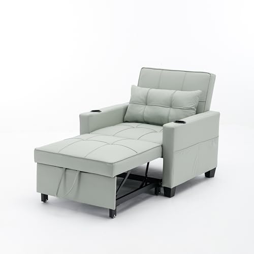 Sleeper Sofa Bed 3-in-1 Convertible Pull Out Couch Wear-resistant Armchair Single Recliner with USB Ports Cup Holders Living Room Furniture for