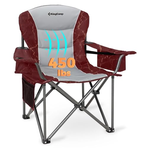KingCamp Oversized Camping Folding Chair, Heavy Duty 450 LBS with Lumbar Support, Padded Outdoor Chair with Cup Holder