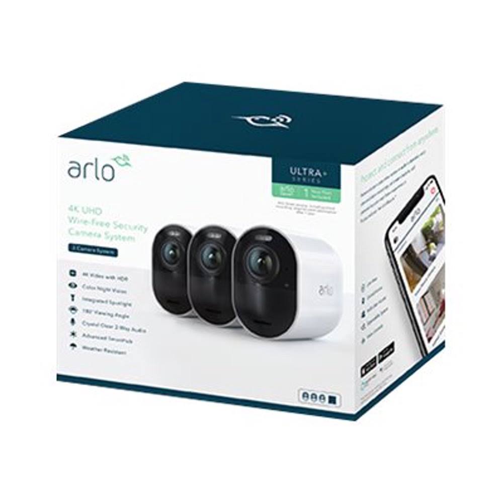 Arlo VMS5340 with 3 Outdoor cameras Night Vision and Built-in siren, 4K Ultra HD video, High Dynamic Range (HDR), two-way audio