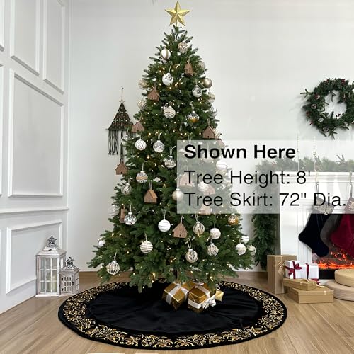 72-Inch Victorian Velvet Christmas Tree Skirt with Gold Damask Embroidery and Plush Lace Ties, Burgundy
