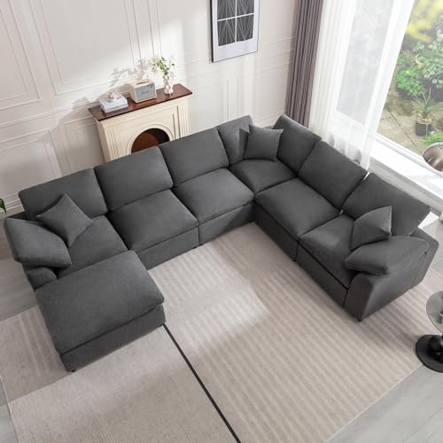 Cloud Couch Modular Sectional Sofa Modern Oversized Couches with Ottoman 7 Seater L-Shaped Sofas Comfy Couches for Living Room Spacious Space