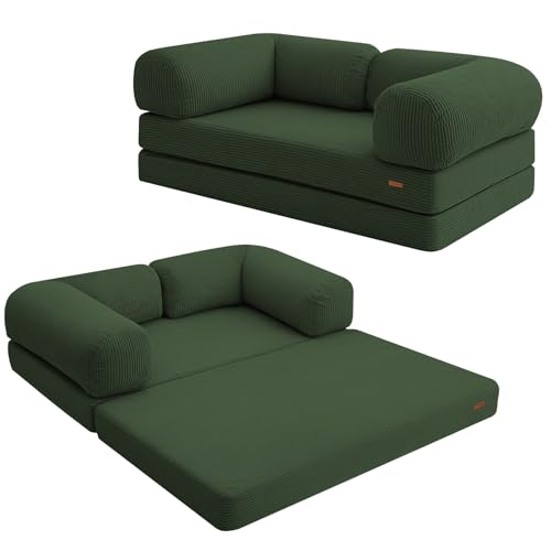 COMAX Folding Sofa Bed, Convertible Chair Bed Corduroy 3-in-1 Foldable Floor Couch with High-Density Foam, Futon Sofa Sleeper Mattress