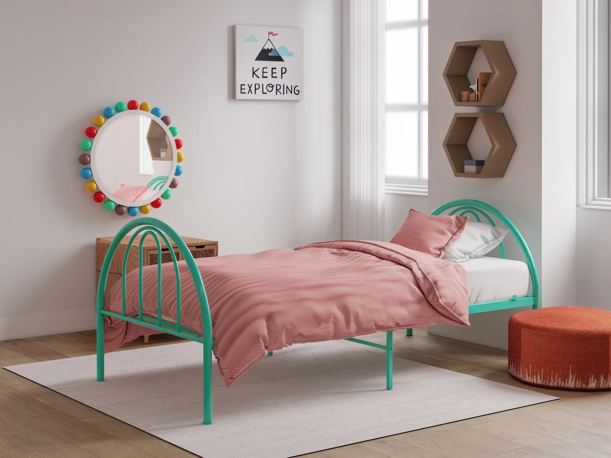 BK Furniture Brooklyn Classic Metal Bed, Twin, Pink