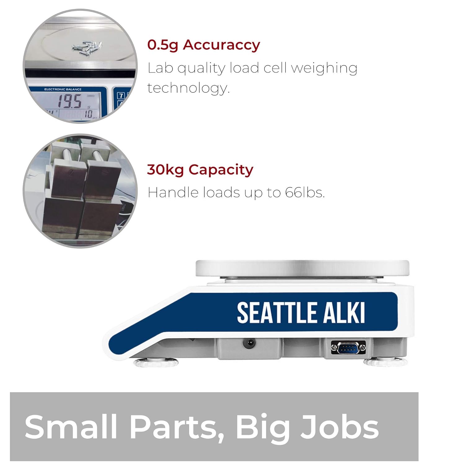 Seattle Alki Scientific Industrial Counting Scale, Digital Balance with 30kg Capacity & 0.5g Accuracy