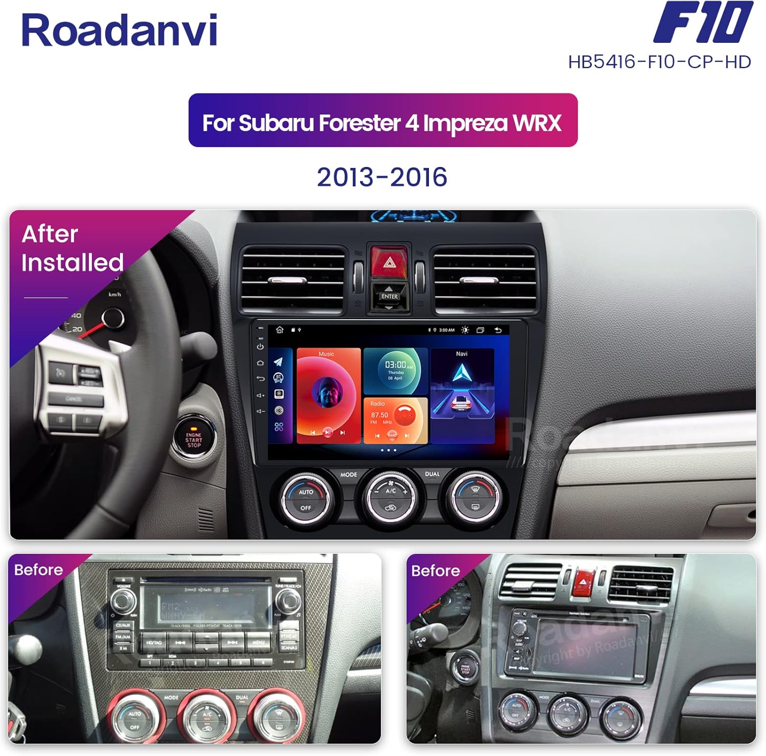 Roadanvi for Subaru Forester WRX 2016 2017 2018 2019 2020 Car Stereo Bluetooth Radio Car Navigation Carplay Android Auto 1280x720 IPS Touch Screen