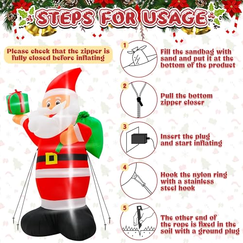 15FT Christmas Inflatables, Giant Inflatable Santa Claus Holding Gift Bags, Blow Up Christmas Santa Claus with 8pcs LED