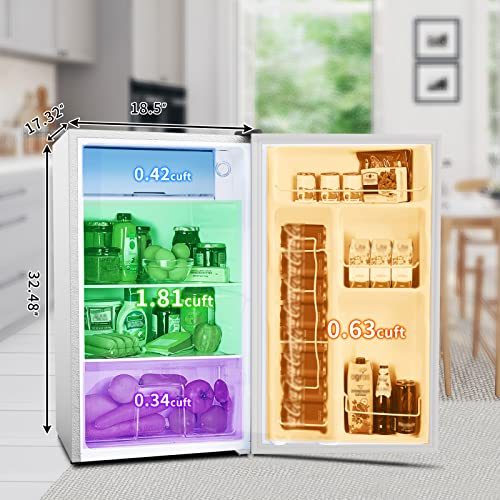 Compact Refrigerator, 3.2 Cu.ft Freestanding mini Fridge with Freezer and Reversible Door, 5 Settings Temperature Adjustable, 37dB Quiet