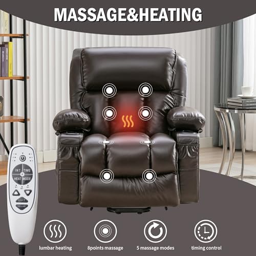 FLEXISPOT XL31 Power Lift Recliner Chair for Elderly, Electric Lift Chair with Massage & Heat, PU Leather Reclining Sofa w/Cup Holders
