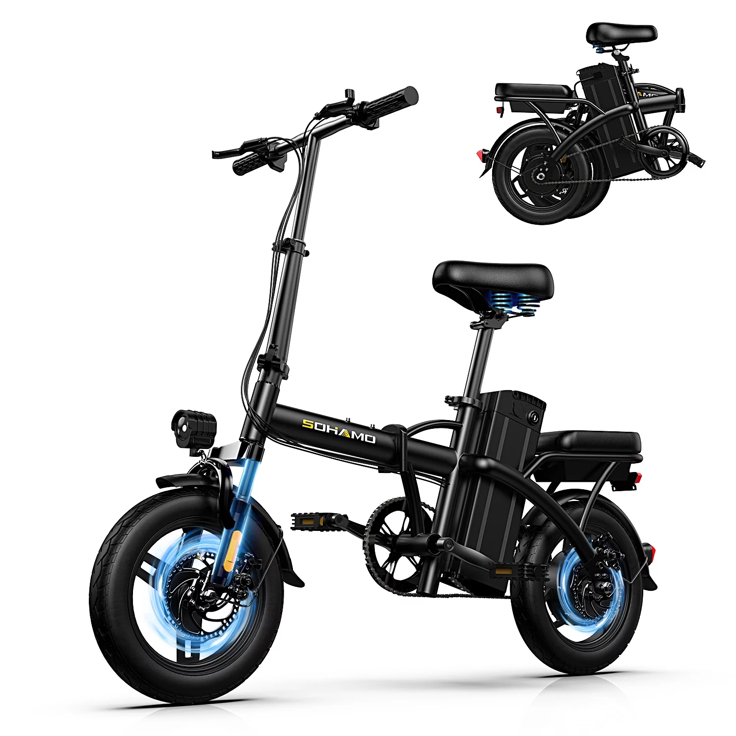 Sohamo 36V 10Ah Foldable Electric Bike w/Throttle, 400W Motor Electric Motorcycle for Adults, Mini Ebike for Teens and Adults over 14 years of age