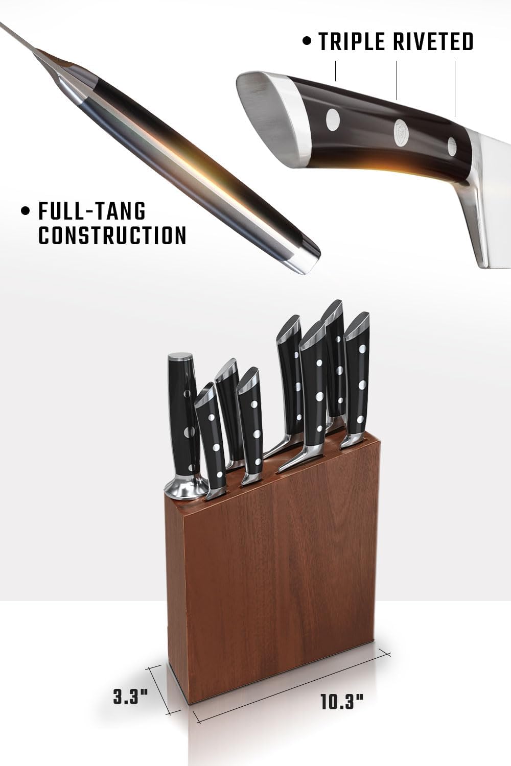 Dalstrong Knife Set Block - 8 Piece - Gladiator Series - German High Carbon Steel Kitchen Knife - Premium Food-Grade Black ABS Polymer Handles