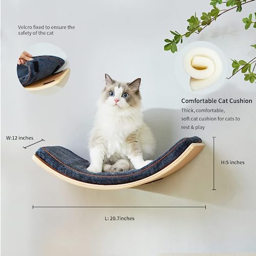 Cat Wall Shelf with Two Steps - Wave Cat Shelves and Perches for Wall - Wall Mounted Cats Furniture for Sleeping, Playing, Climbing, and Lounging