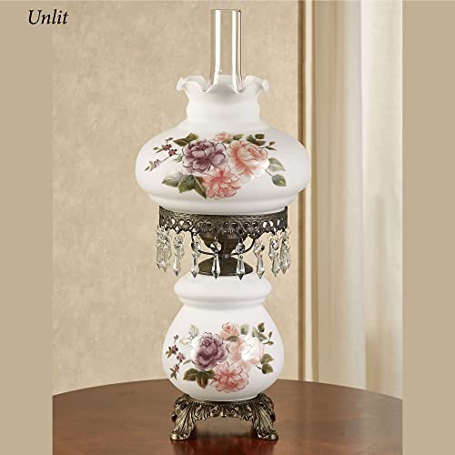 Touch of Class Abigail Hurricane Style Parlor Table Lamp - Antique Victorian Aesthetic - Painted by Hand - Floral Designs