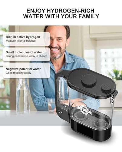 Hydrogen Water Pitcher 2000ML, Hydrogen Water Bottle Generator with LED Display, Easy-to-Clean Hydrogen Water Machine
