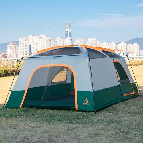 KTT Extra Large Tent 10-12-14 Person(Style-B),Family Cabin Tents,2 Rooms,3 Doors and 3 Windows with Mesh,Straight Wall,Waterproof,Double Layer