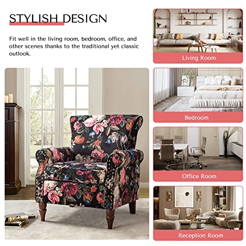 HULALA HOME Modern Wingback Accent Chair with Wood Legs & Removable Cushion, Comfy Upholstered Armchair with Nailhead Trim