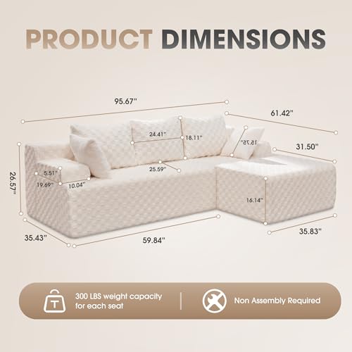 Modular Sectional Sofa Couches L-Shape Couch 3 Seat Modular Sofa Memory Foam Sectional Couches for Living Room
