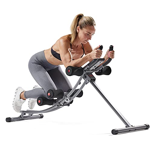 Sunny Health & Fitness Waist Trainer Ab Roller with Elbow Support, Training Wheels, Foldable for Home Gym, Abdominal Exercises, Core Strength