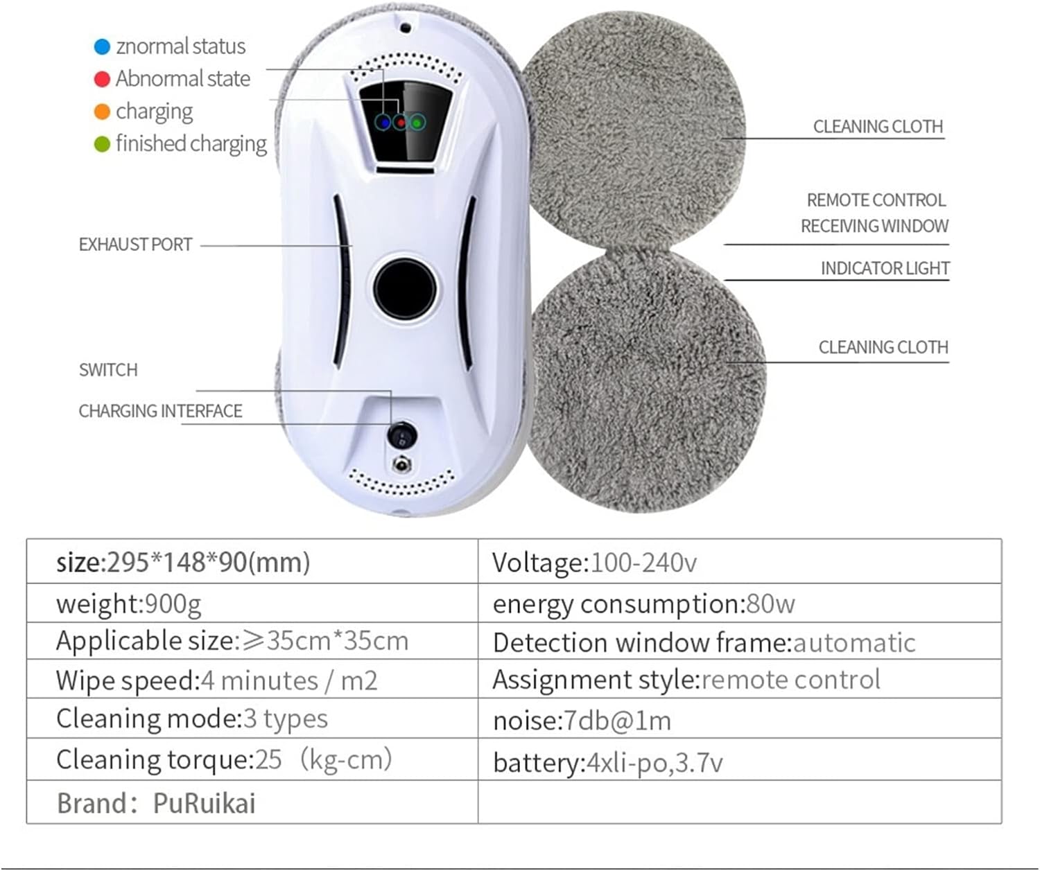 Smart Cleanning Robot Ultra Thin Robot Vacuum Cleaner Window Cleaning Robot Window Cleaner Electric Glass Remote Control for Home for Outdoor/Indoor