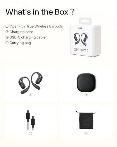 SHOKZ New OpenFit 2 Open-Ear Headphones, True Wireless Bluetooth Earphones with Microphone, Earhook Earbuds with 48 Hours of Playtime, Fast Charging