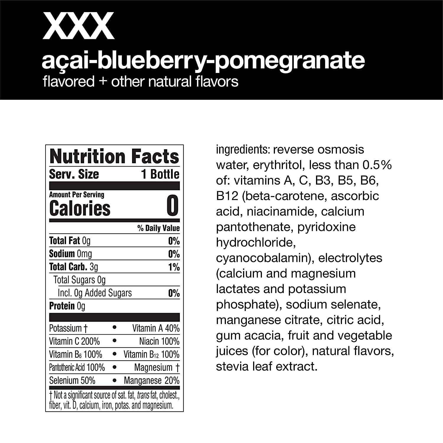 Vitamin Water ZERO Sugar - XXX Acai-Blueberry-Pomegranate | 20 Fl Oz Bottles, Nutrient Enhanced Flavored Water w/ Vitamins, Antioxidants
