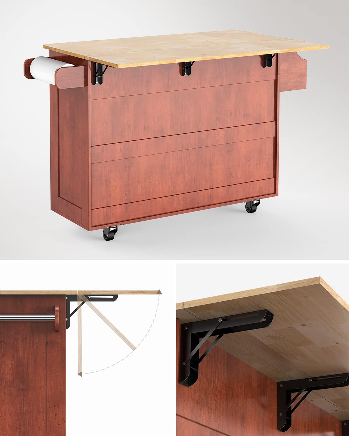 Qsun Kitchen Island with Drop Leaf Countertop