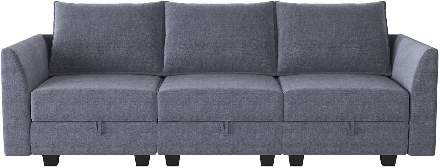 HONBAY Modern Sectional Sofa Upholstered 3-Seater Modular Couch, Bluish Gray