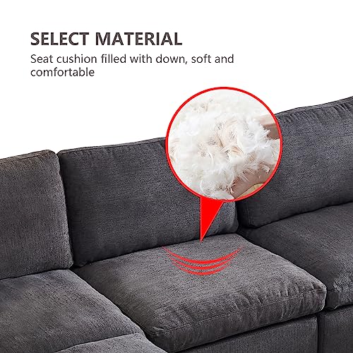 129" Convertible Sectional Sofa Couch for Living Room U Shaped Sofa Couch Cloud Sofa Modular Sectional Sofa Couch with Ottoman Feather Filled for