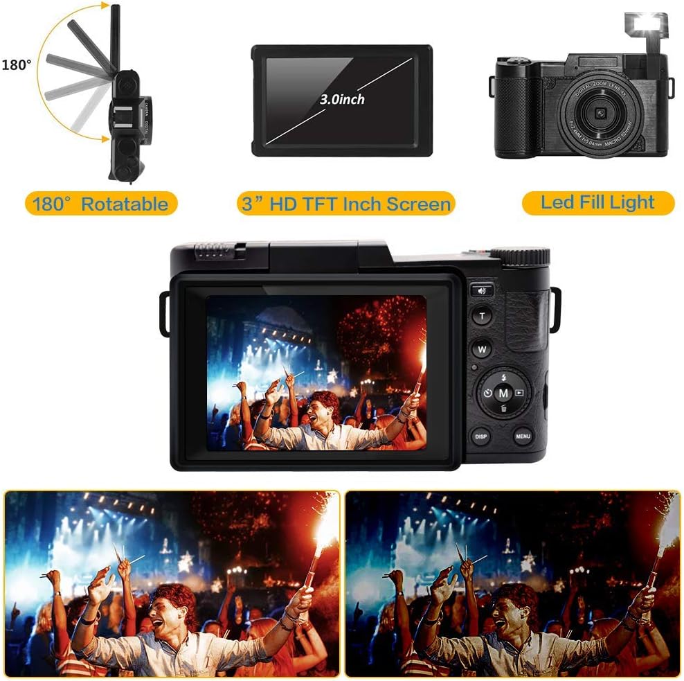 2.7K Digital Camera Vlogging Camera 30MP Full HD Digital Camera with Retractable Flash Light Camera 3 Inch Flip Screen Vlogging Camera for YouTube