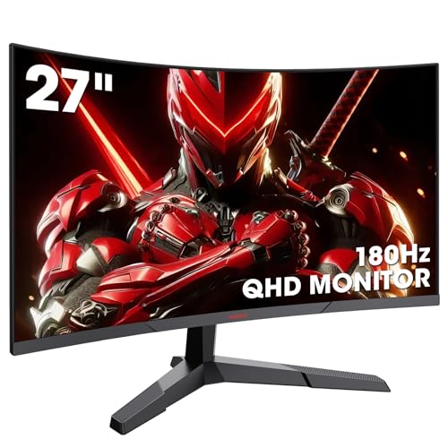 KOORUI 27 inch Gaming Monitor, QHD (2560 x 1440) R1500 180Hz Curved Monitor, AdaptiveSync with 1ms Computer Monitor, VESA Compatible, HDR10