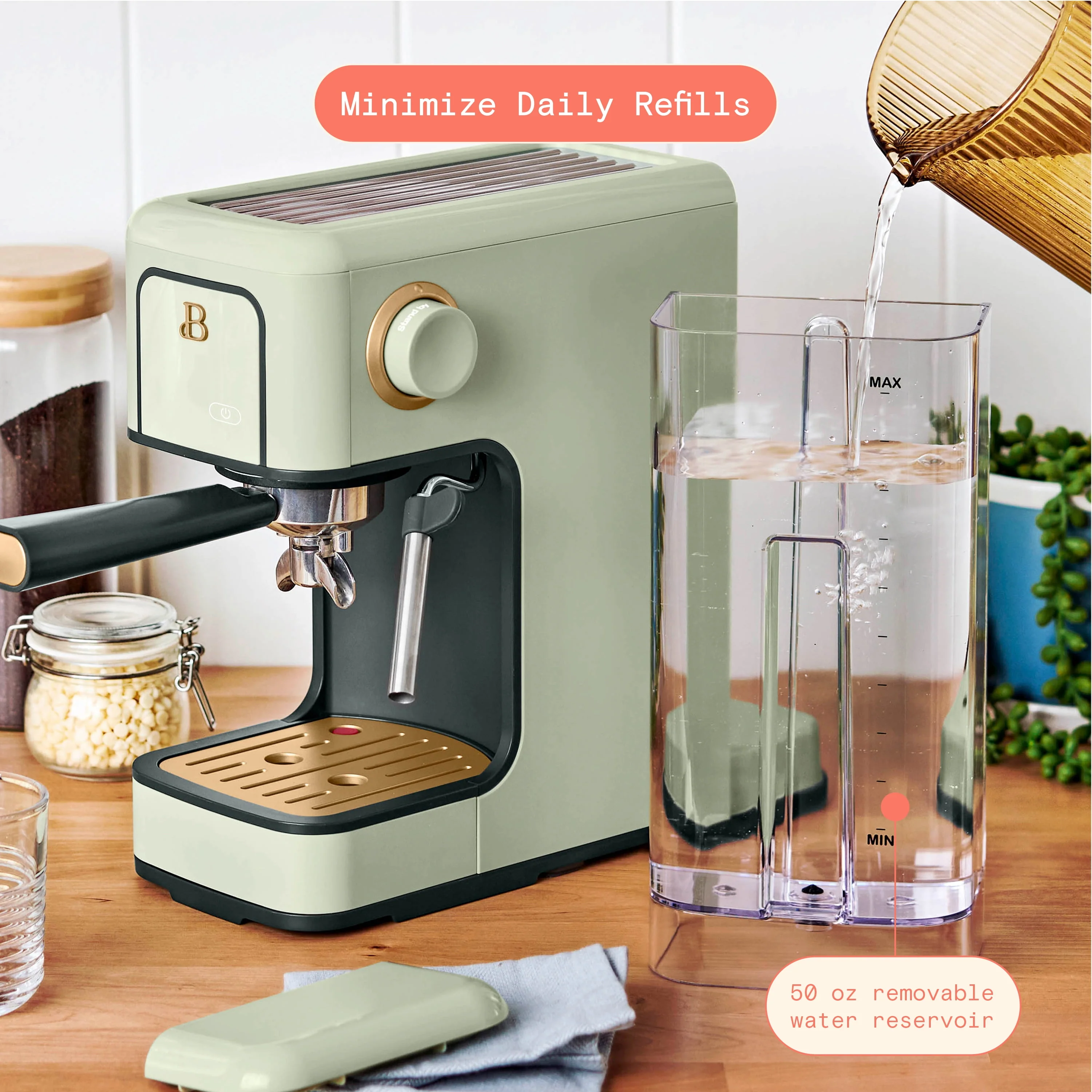 Beautiful Slim Espresso Maker with 20-Bar Pressure, White Icing by Drew Barrymore