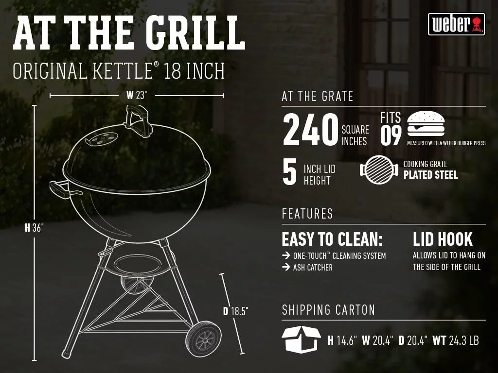 Weber 441001 Original Kettle 18 in Charcoal Grill, Black