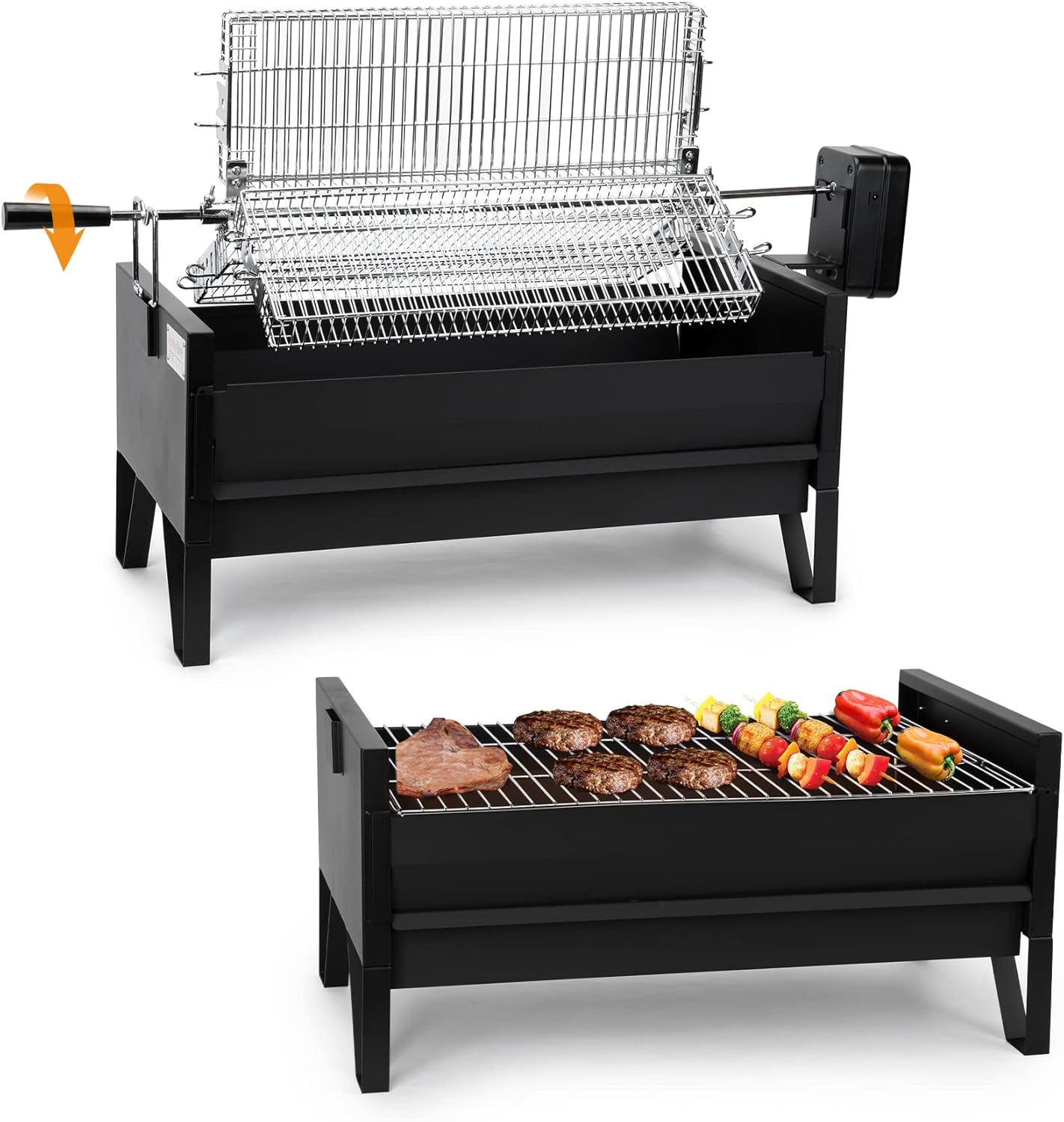 Onlyfire 2 IN 1 Charcoal Grill Rotisserie Kit with 3 Stainless Steel Rotating Baskets and 24 In Grill Grate