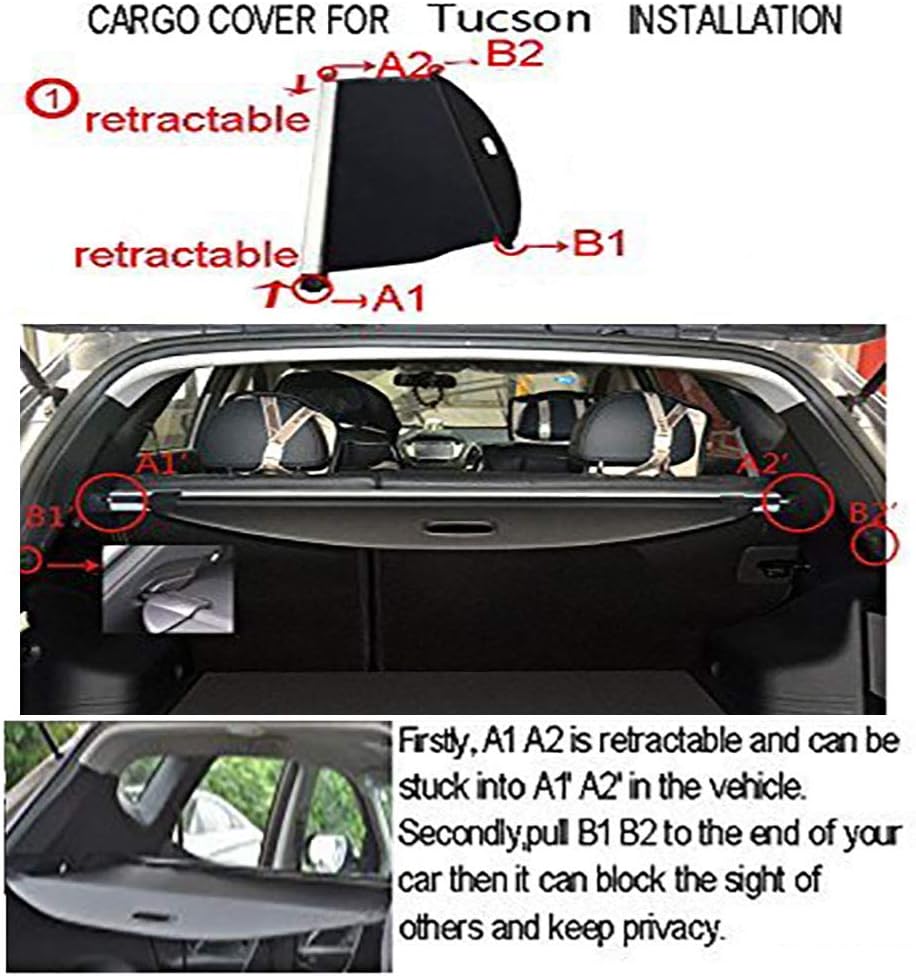 Cargo Cover Retractable Trunk Shielding Shade For 2016-2021 Hyundai Tucson Black by Kaungka（not fit for other vehicle) Pack of 2