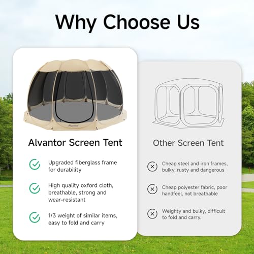 Alvantor Screen House Gazebo, 6-10-15 Person Pop Up Igloo Screened Canopy Tent with Mosquito Netting Sides