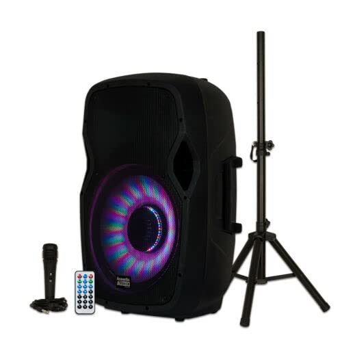 Acoustic Audio by Goldwood 1000W Bluetooth Speaker Set w/ 15" Woofer - Portable PA Sound System w/ Microphone, Adjustable Stand & Remote for Karaoke