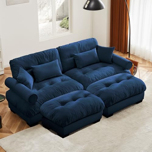 130" Modular Sectional Sofa,Velvet Upholstered Couches for Living Room,3 Seater Green Sofa Couch with Movable Ottoman