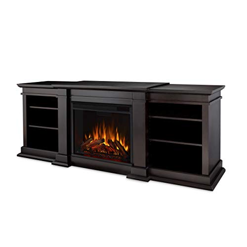 Real Flame Fresno 72" TV Stand with Electric Fireplace in Black, Entertainment Center with Electric Fireplace, Living Room TV Stand with Fireplace