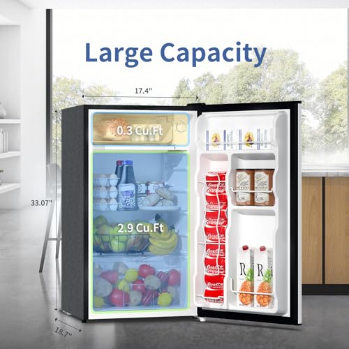 BANGSON Mini Fridge with Freezer, 3.2Cu.Ft, Single Door Small Refrigerator, Energy-Efficient, Low Noise, Mini fridge for Bedroom Dorm and Office